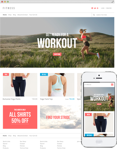 Theme 'Fitness' on Desktop and Mobile Screens