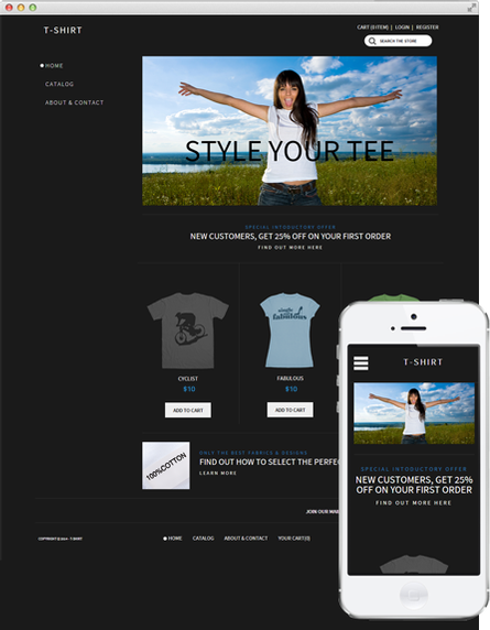 Theme 'T Shirt' on Desktop and Mobile Screens